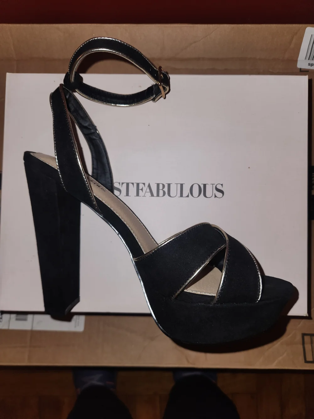 JustFab Black Suede Platform Block Heel Sandal